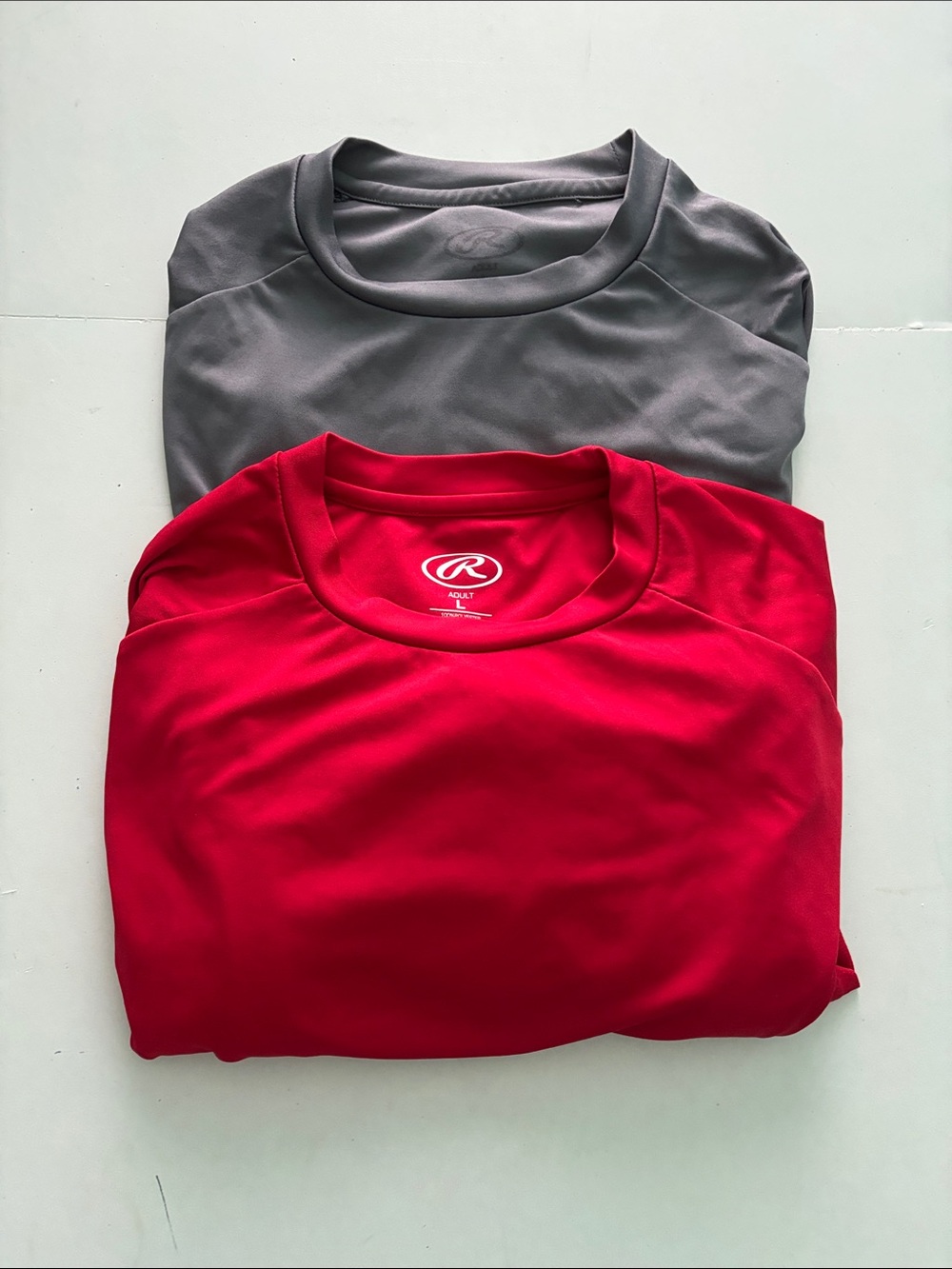 Rawlings Red and Gray Performance Crewneck Tops Adult Large